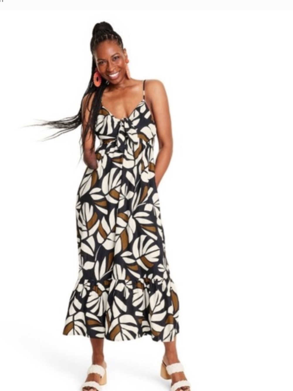 Tabitha Brown Botanical Print Tie-Front Dress EUC